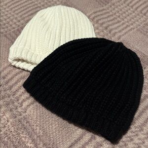 Black and White Ribbed Knit Beanies